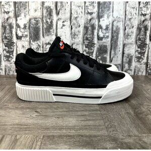Nike Court Legacy Womens 11 DM7590-001 Black White Leather Platform Shoes